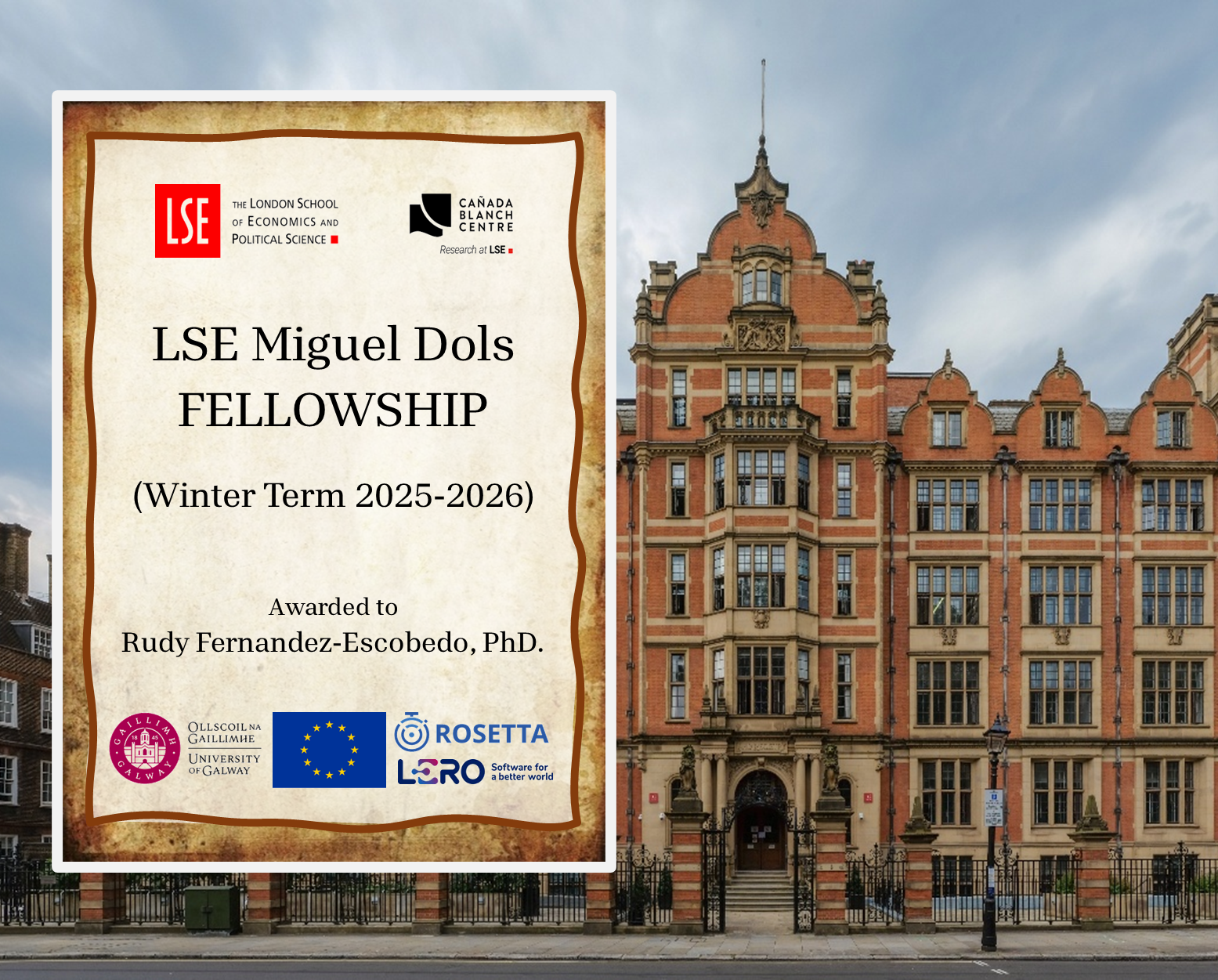 ROSETTA Fellow Awarded LSE–Miguel Dols Fellowship